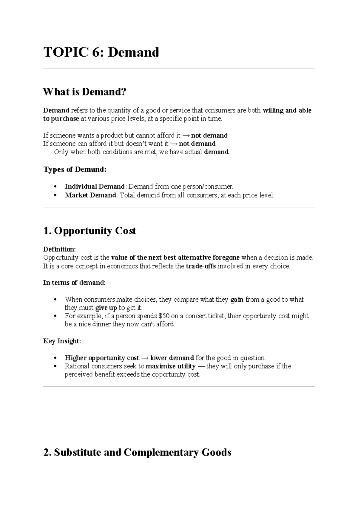 Chapter 6 ECO Notes: Understanding Demand and Its Dynamics - Studocu