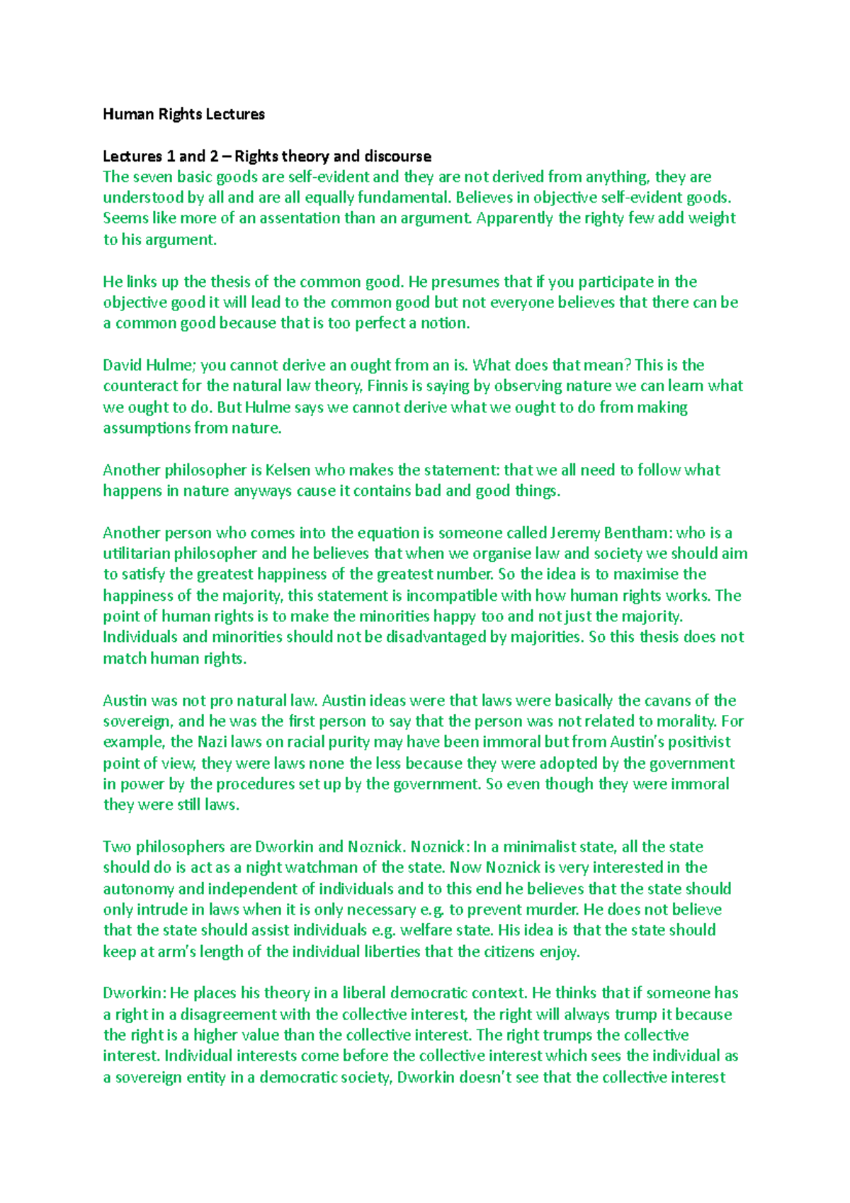 Human Rights Lecture Notes (Course Code: HR101) - Key Theories ...