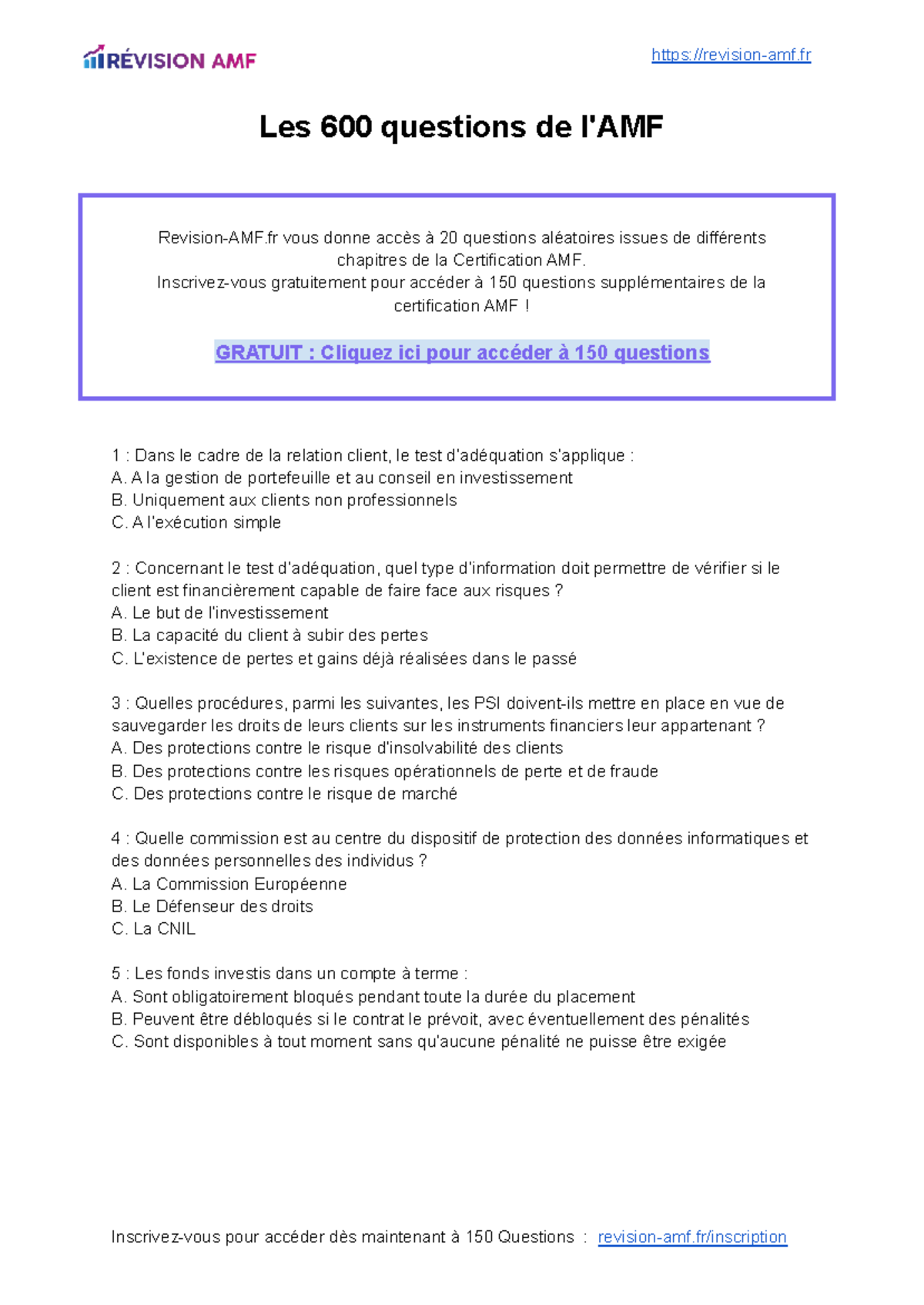 708268849 Questions AMF pour la Certification - 20 QCM de Révision ...