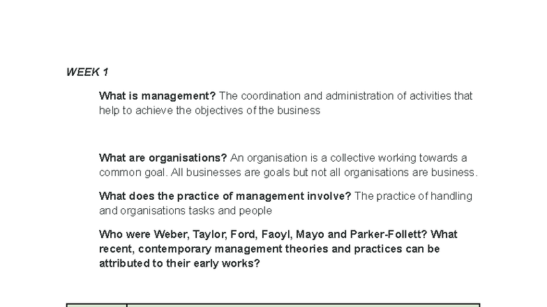 P&O Notes: Week 1 - Introduction to Management Concepts and Theories ...