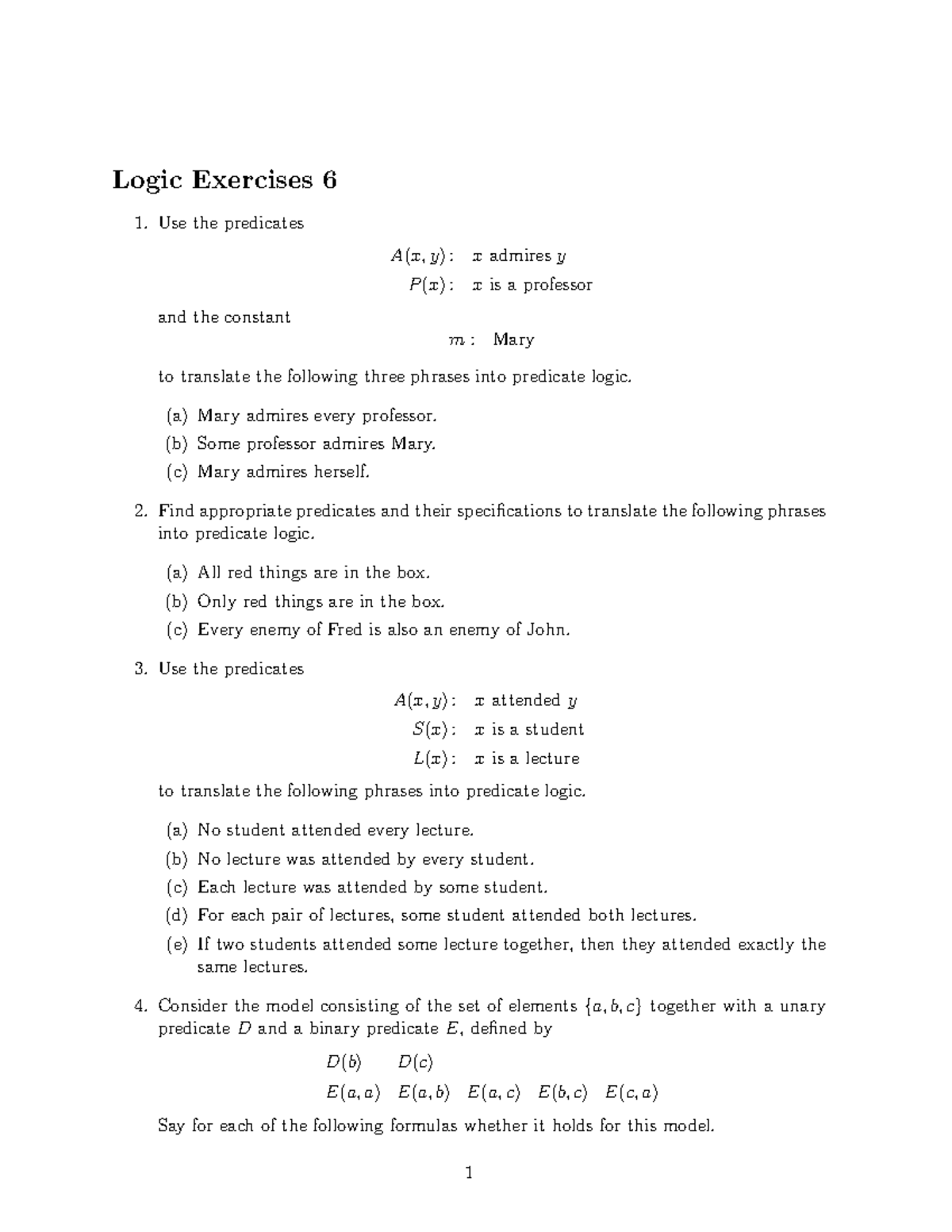 Logic 6 Exercises - Set 6 with Answers and Explanations - Studeersnel