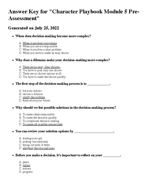 Answer Key - Character Playbook Module 5 Pre-Assessment - Answer 
