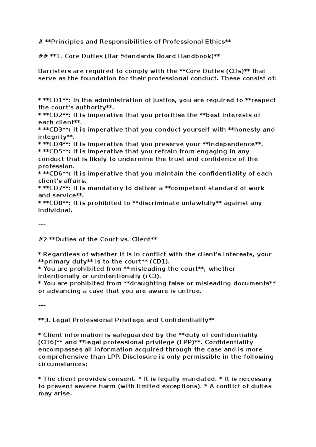 Ethics Note: Core Duties & Responsibilities (CD1) for Barristers - Studocu