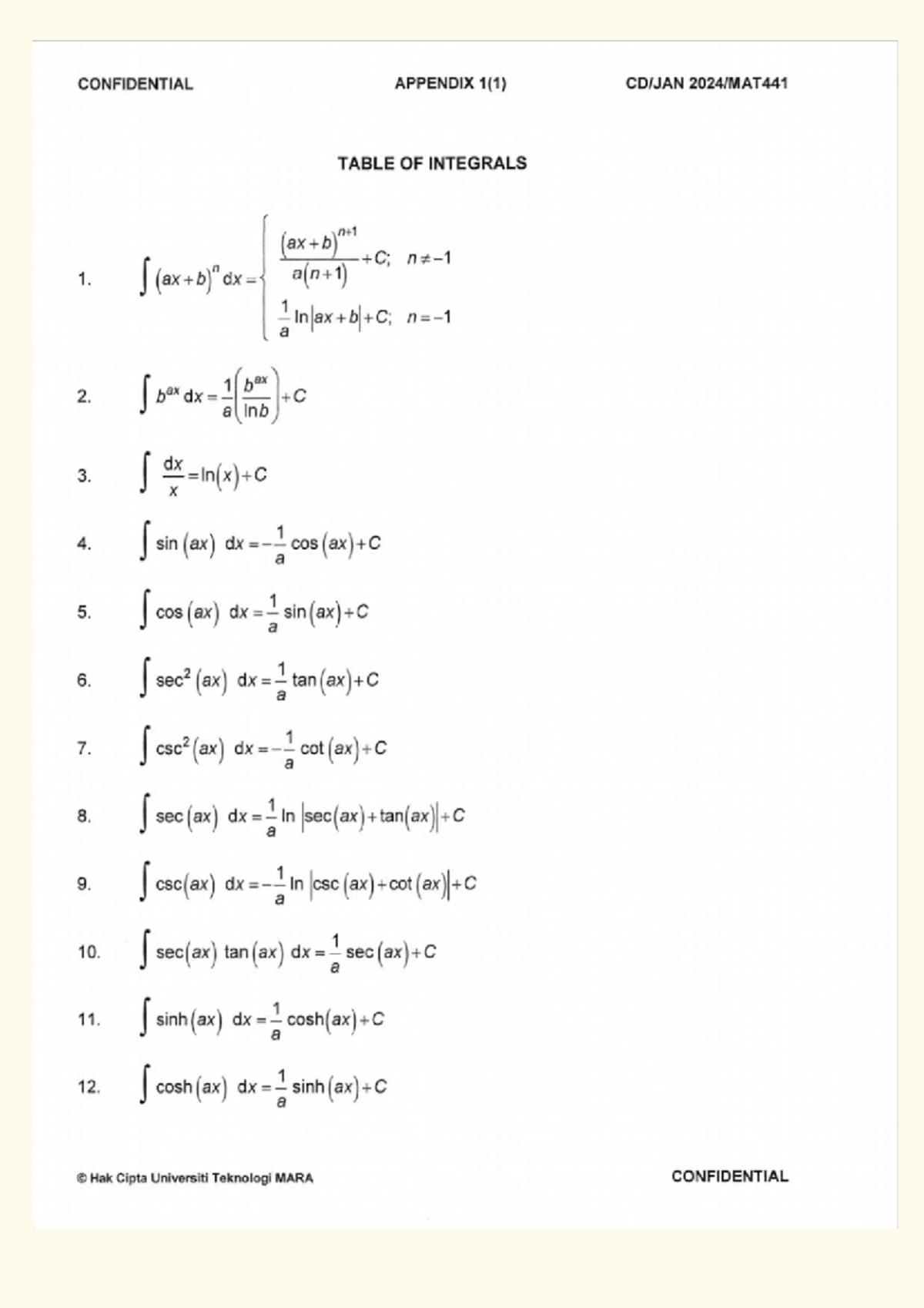 MAT441 Final Exam Integral Table Appendix - Studocu