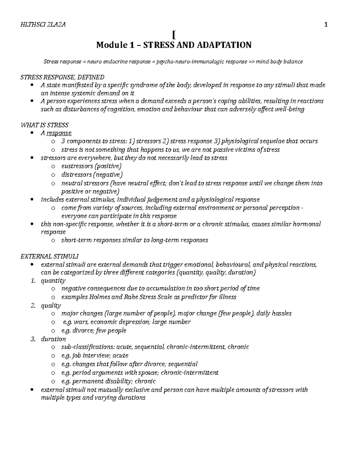 Revised Title: Module 1 – Understanding Stress and Adaptation Responses ...