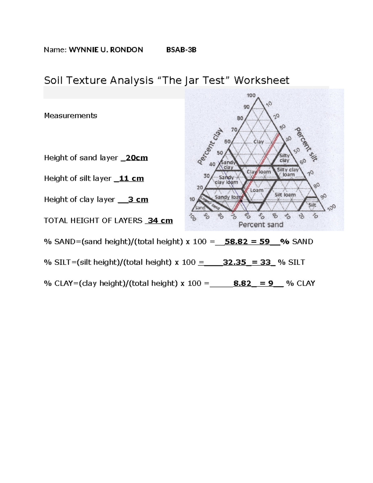 Jar Test - Soil Science Activity - Agronomy - Name: WYNNIE U. RONDON ...
