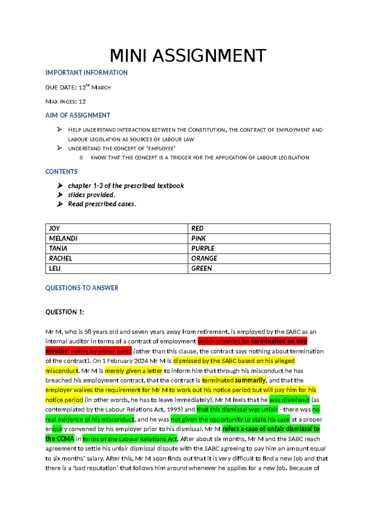 Labour Law Mini Group Assignment CLG 2023: Understanding Employment ...