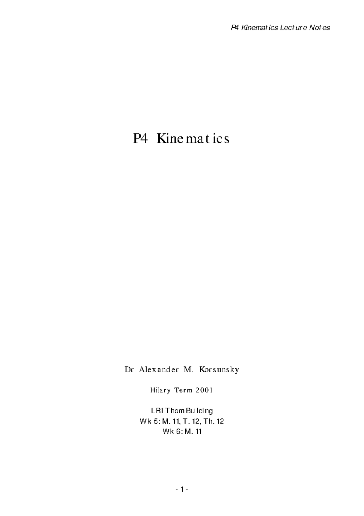 P4 Kinematics Lecture Notes: Key Concepts and Examples - Studocu