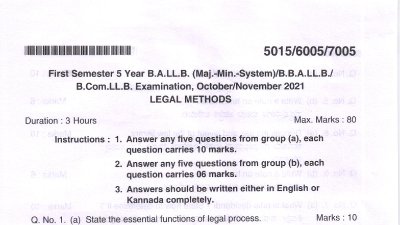 Legal Methods - B.A.LL.B. 1st Sem Exam Questions (Oct-Nov 2021) - Studocu
