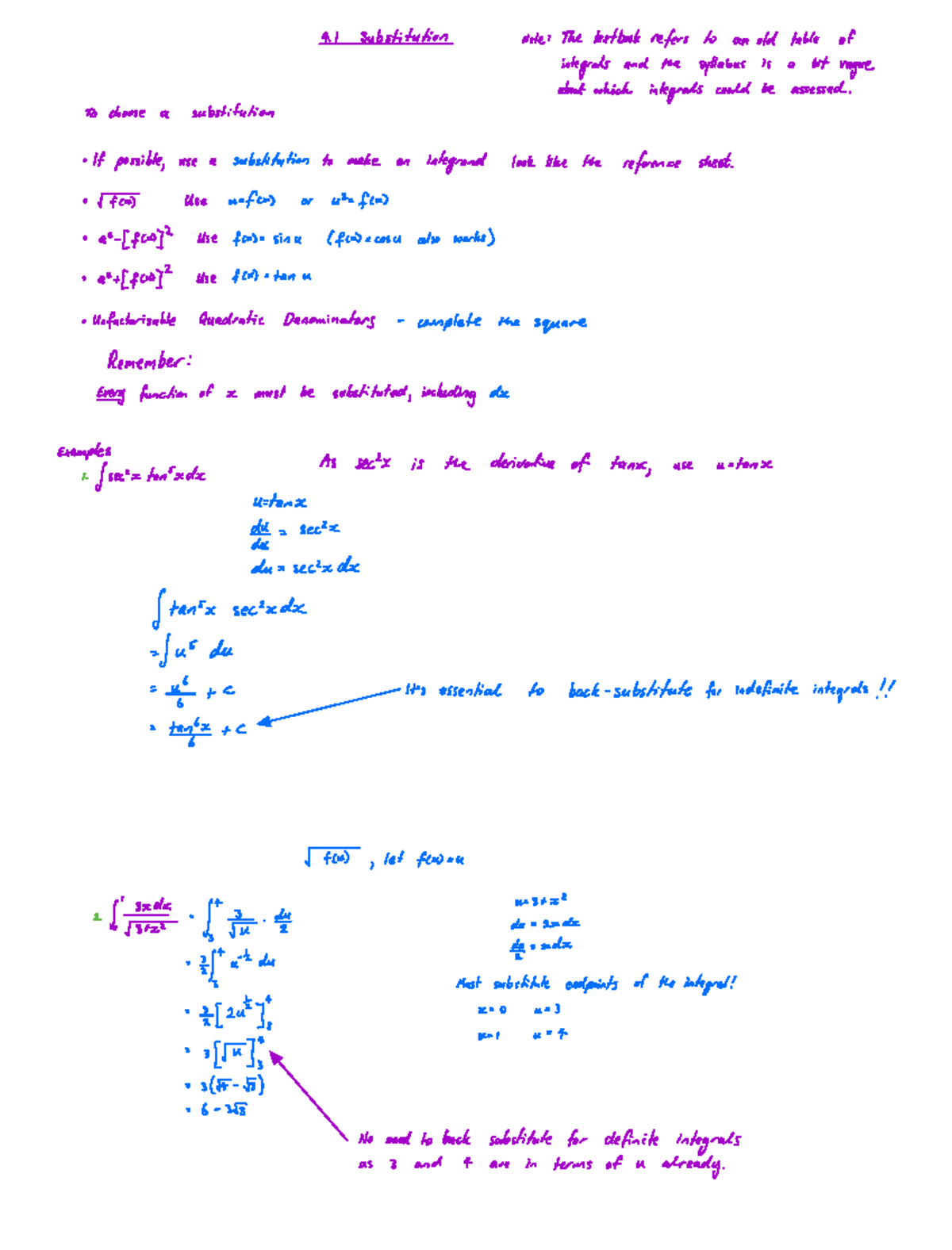 3U Integration notes - 4 Substitution Note: The textbook refers to an ...