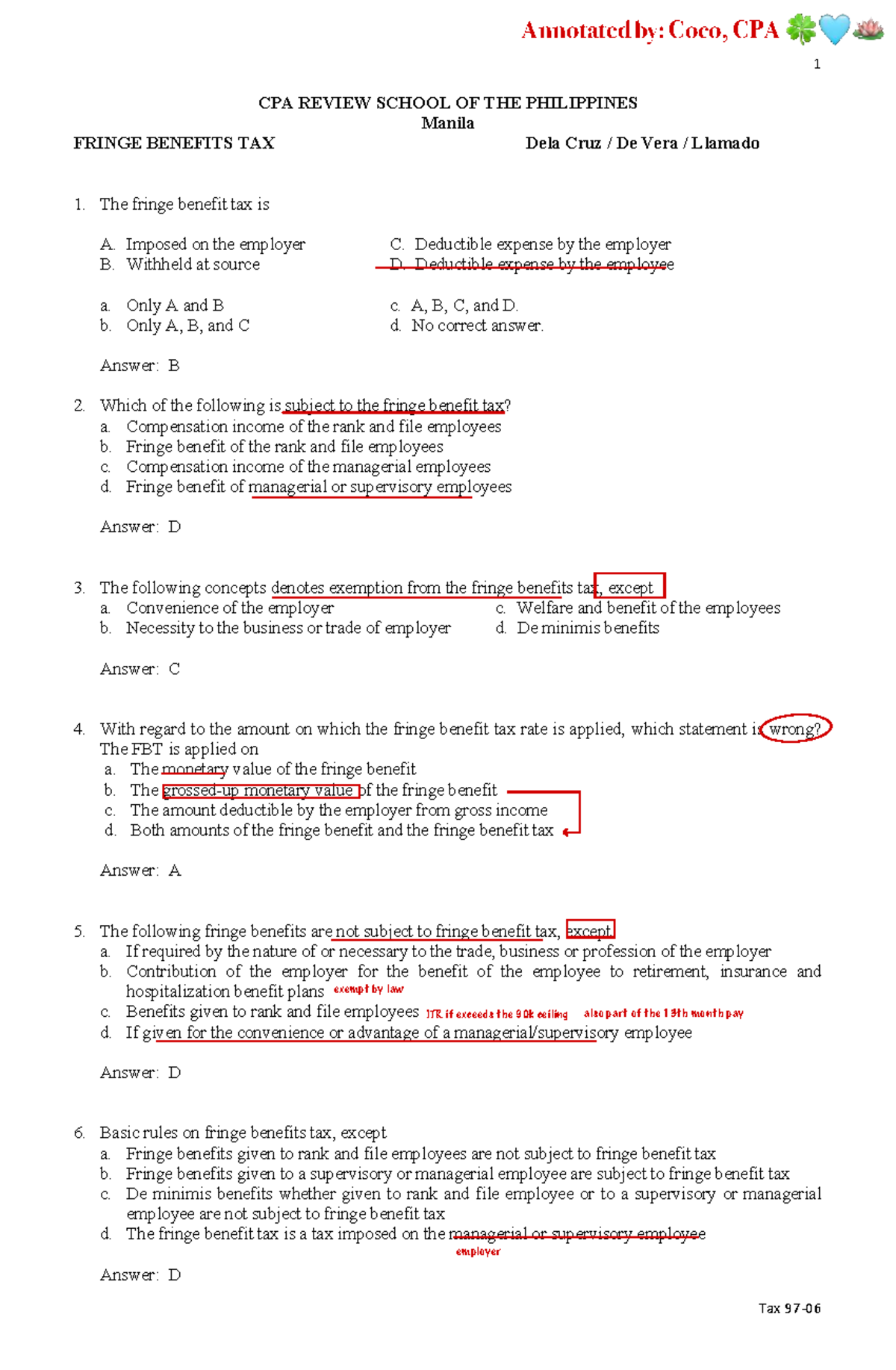 97-06 - Comprehensive Guide to Fringe Benefit Tax - Studocu