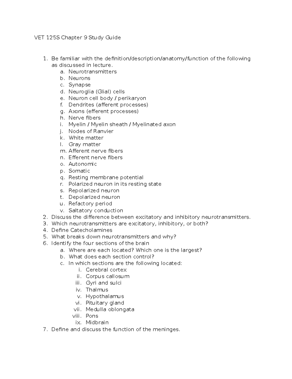 VET 125S Chapter 9 Nervous System Study Guide & Review - Studocu