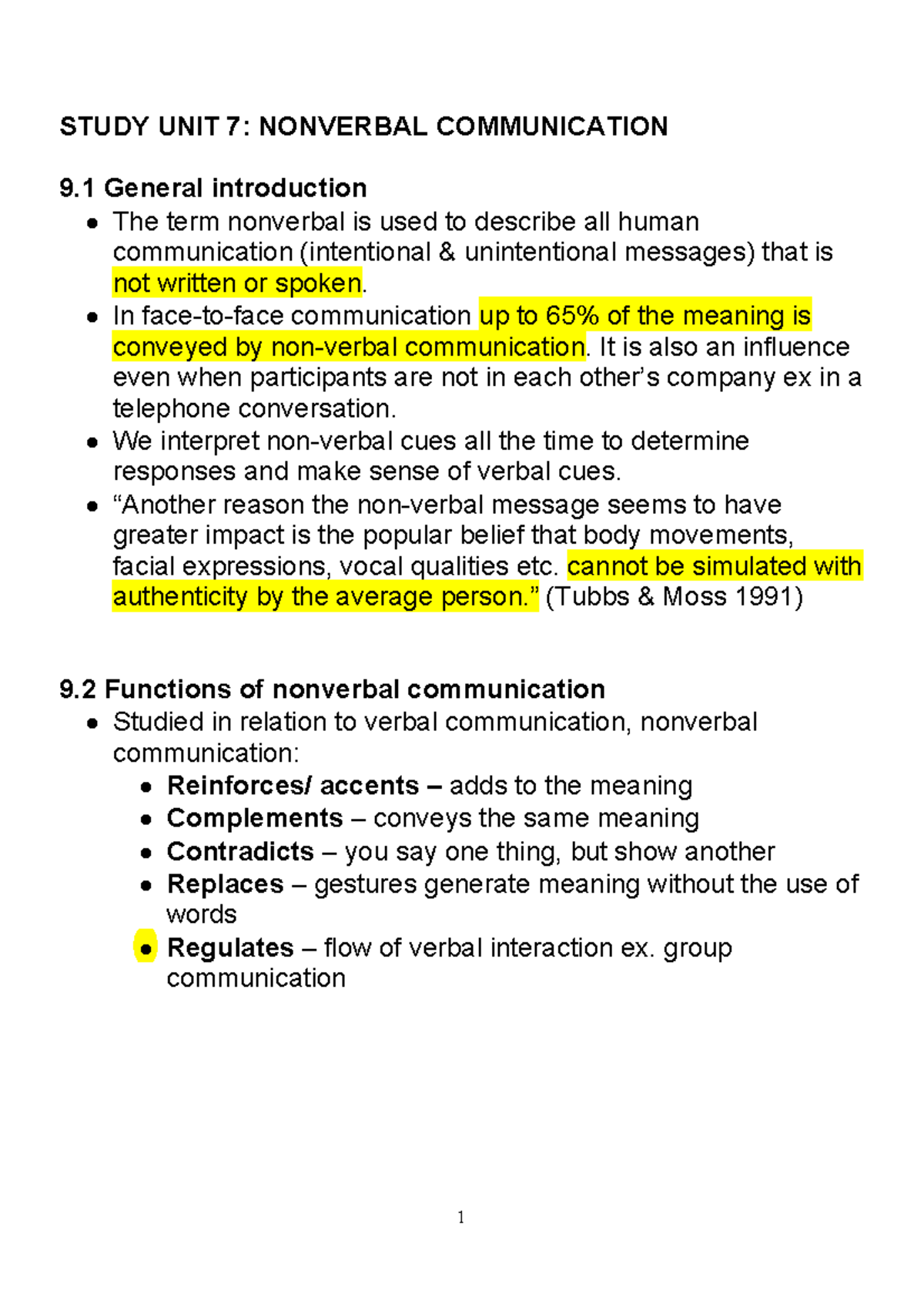 INL110 2025 Study Unit 7: Understanding Nonverbal Communication - Studocu