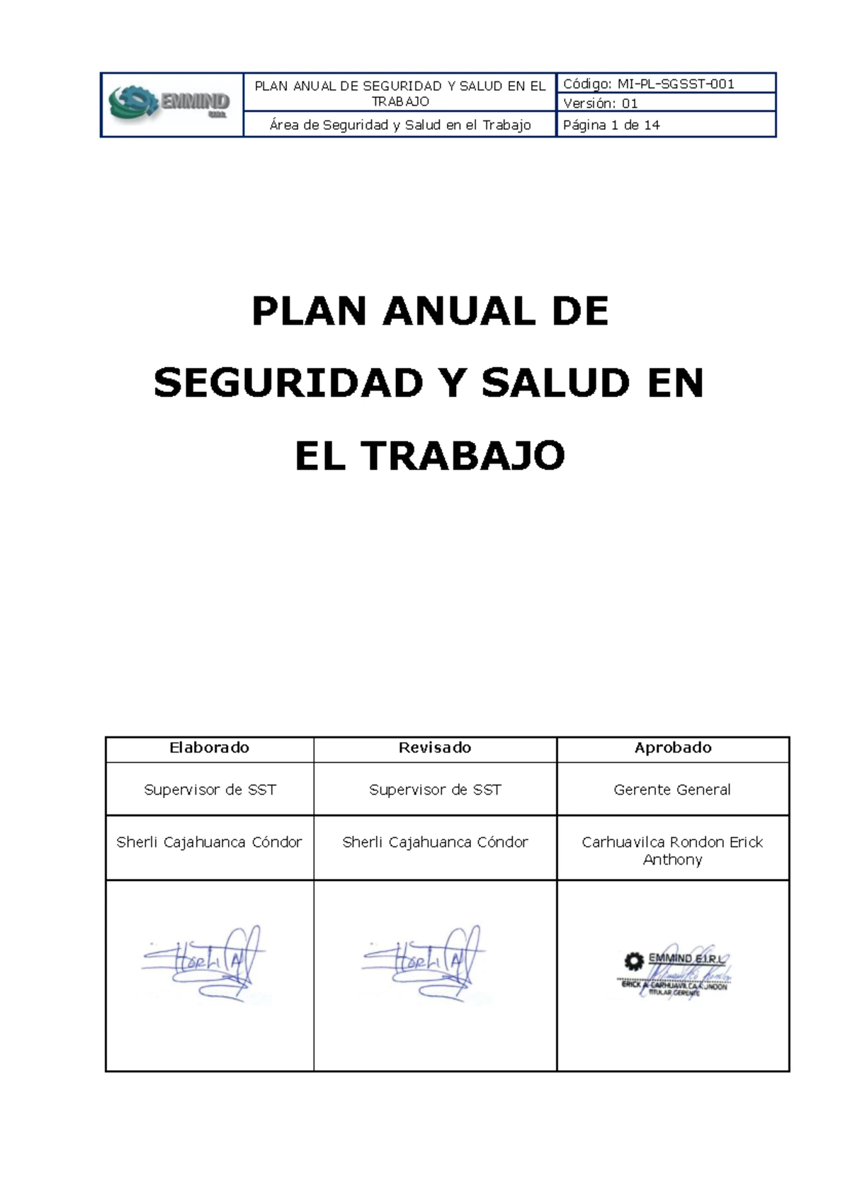MI-P-SGSST-001 V1 Plan Anual de Seguridad y Salud en el Trabajo - Studocu