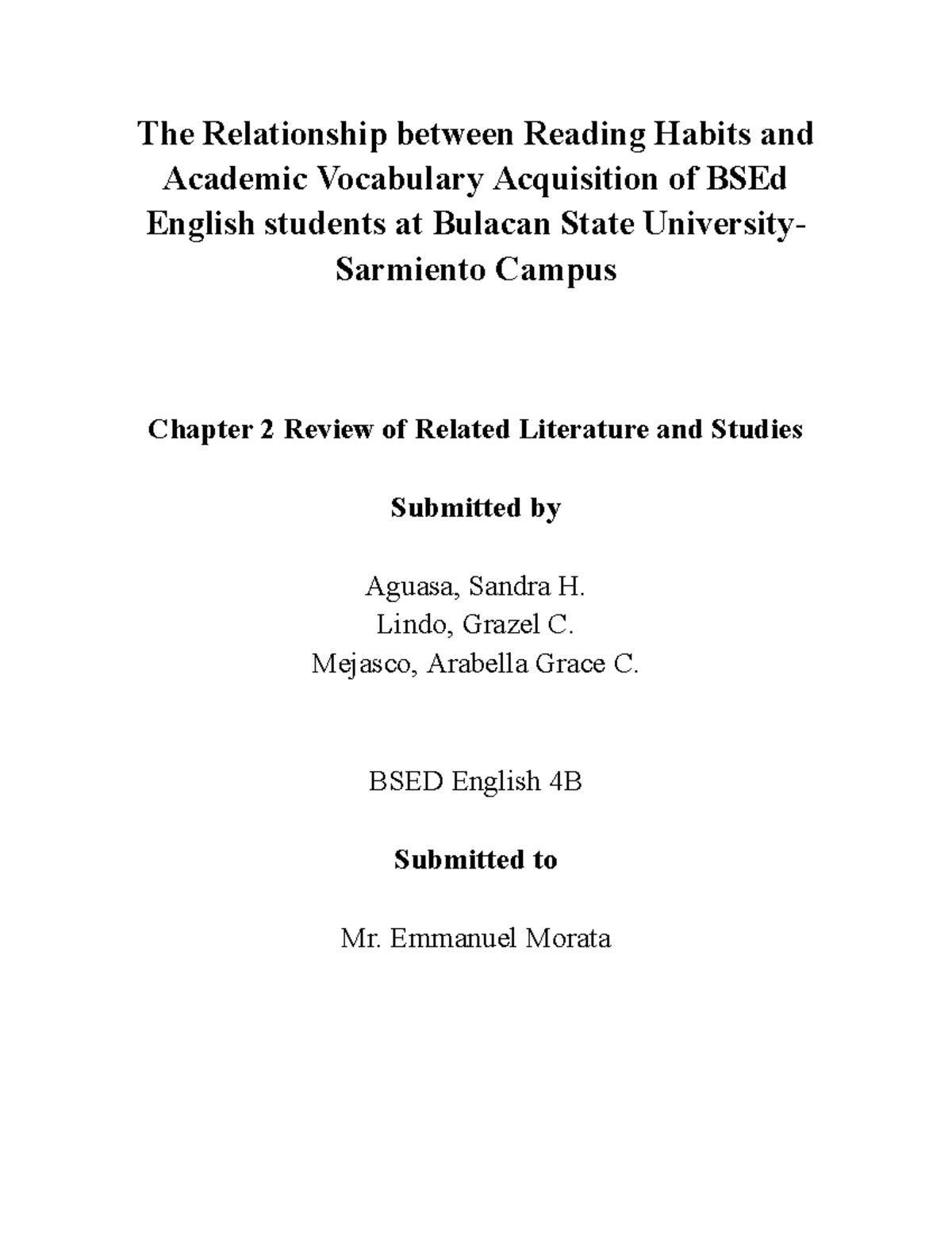 BSEd English Chapter 2: Reading Habits & Vocabulary Acquisition ...