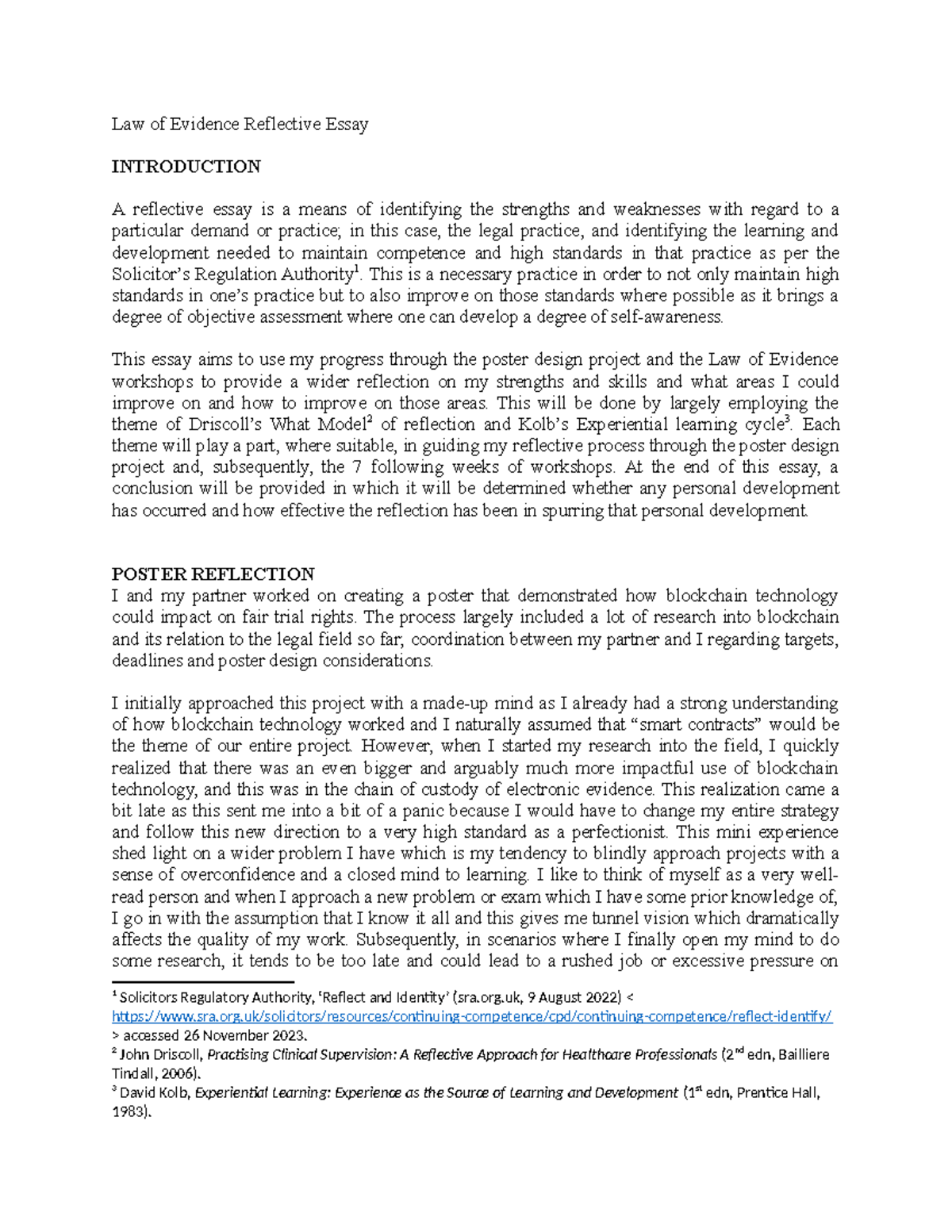 Reflective Essay on Law of Evidence: Personal Growth & Learning - Studocu