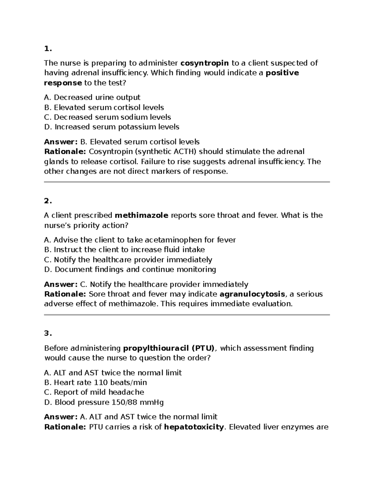 Practice Questions for Pharm 2: Exam 4 Review - Studocu