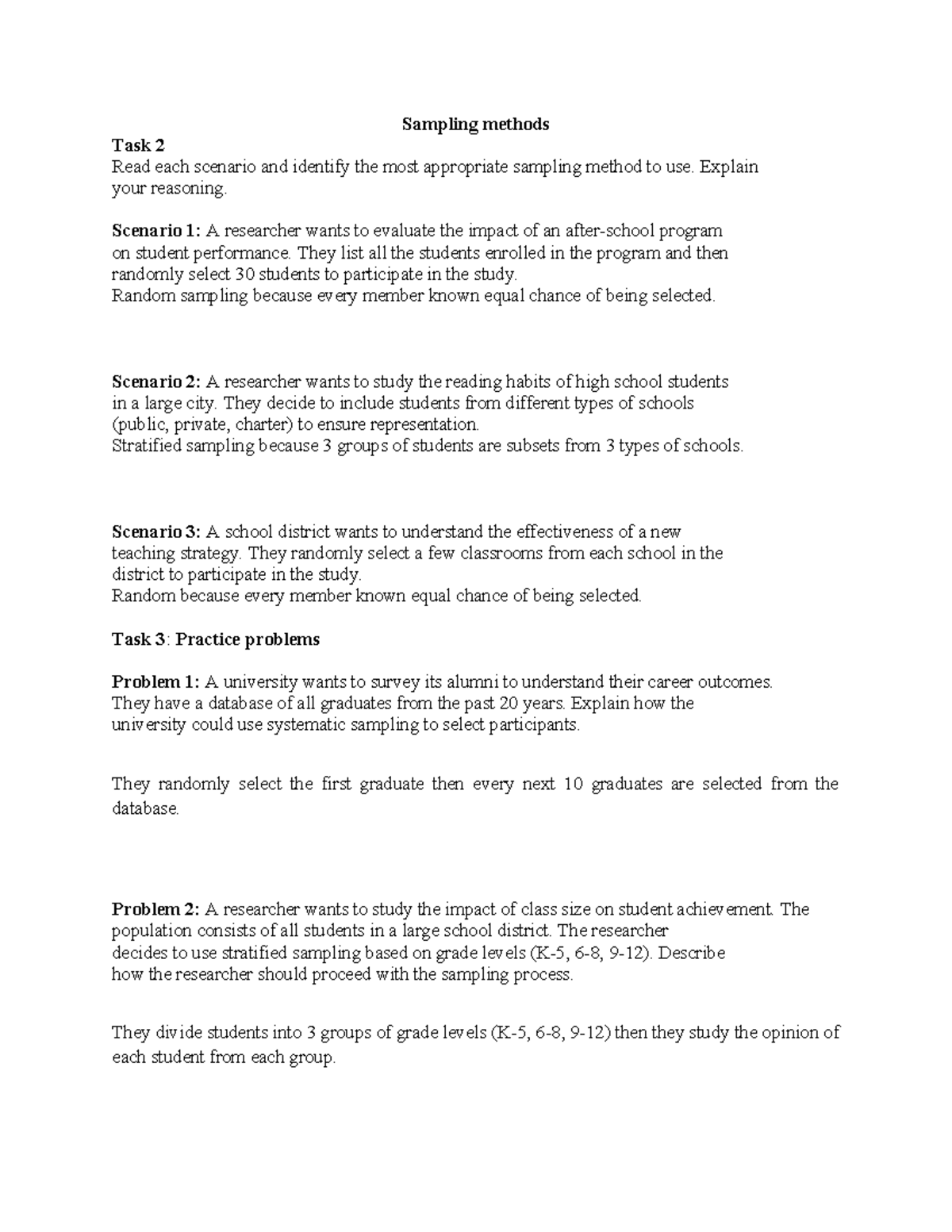 Groupwork on Sampling Methods: Task 2 & 3 Analysis - Studocu