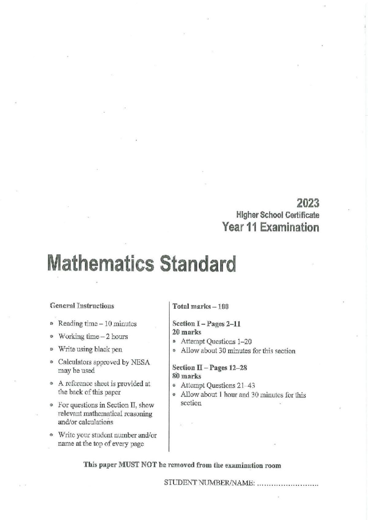 Independent Prelim. 2023 Year 11 Mathematics Exam Instructions - Studocu
