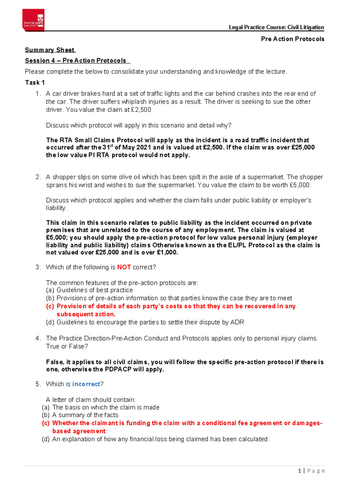 Legal Practice Course: Civil Litigation Pre Action Protocols Summary ...