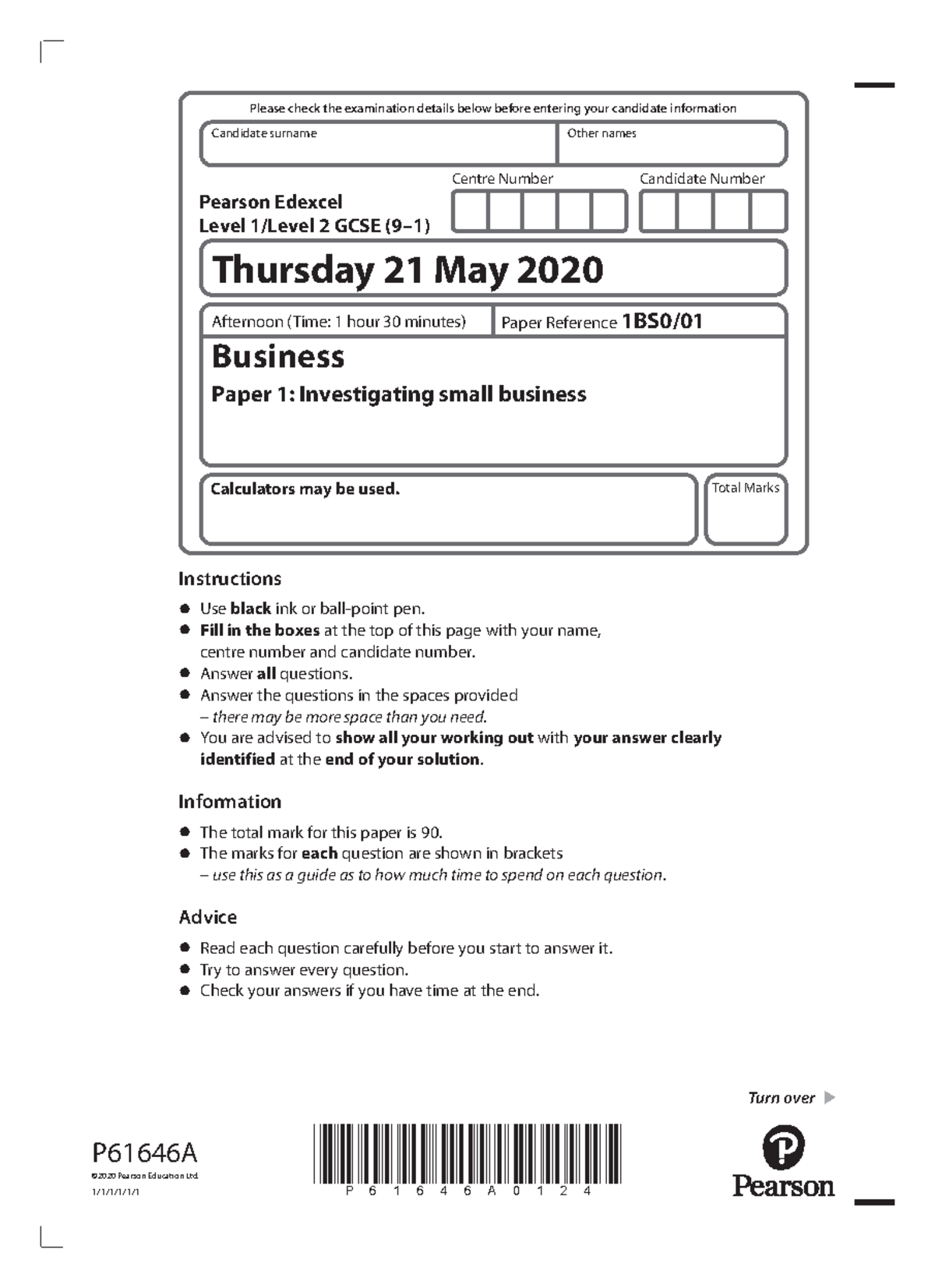 Edexcel GCSE Business Paper 1 - May 2020 Exam Questions - Studocu