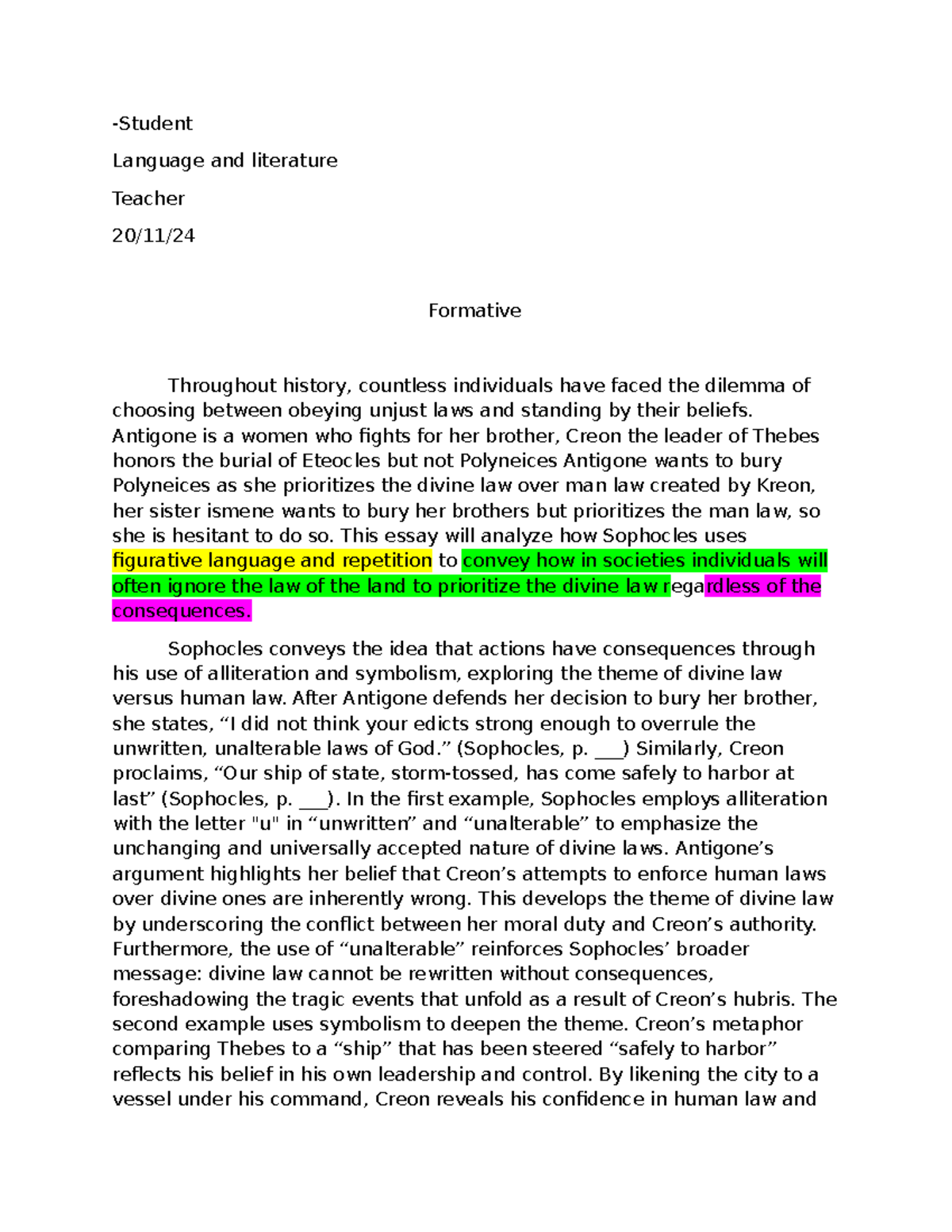Example text U2S2 - Formative for PEEAAL essay -Student Language and ...