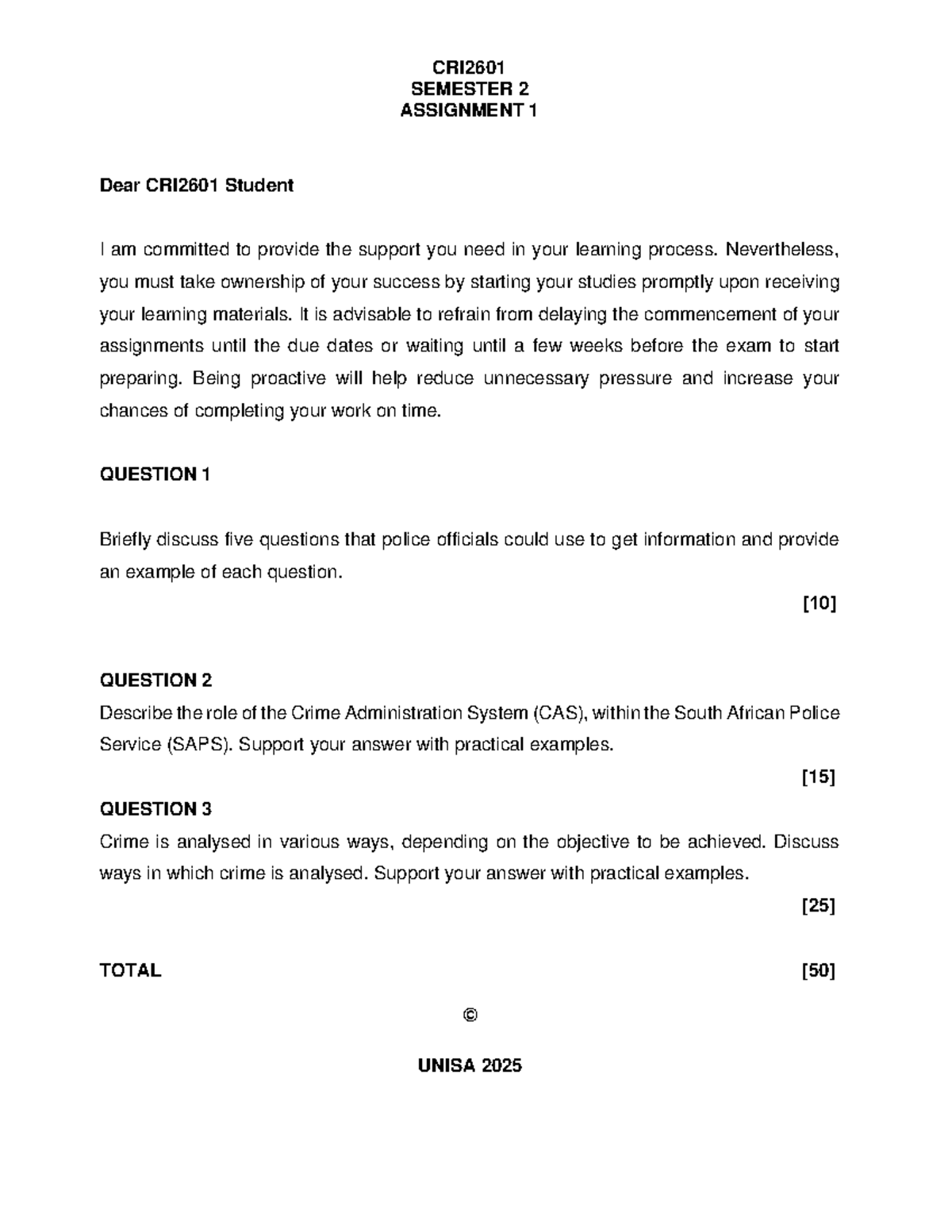 CRI2601 Assignment 1: Strategies for Effective Crime Analysis - Studocu
