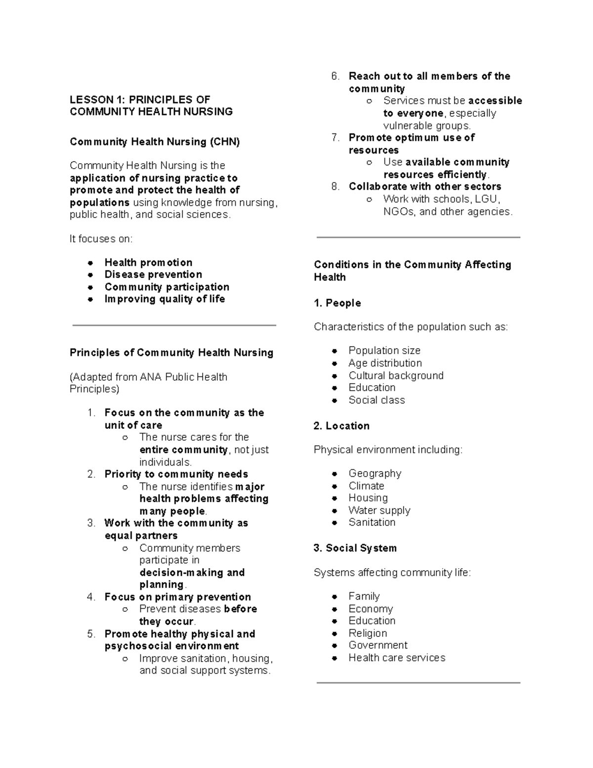 CHN LESSON 1: PRINCIPLES OF COMMUNITY HEALTH NURSING - Studocu