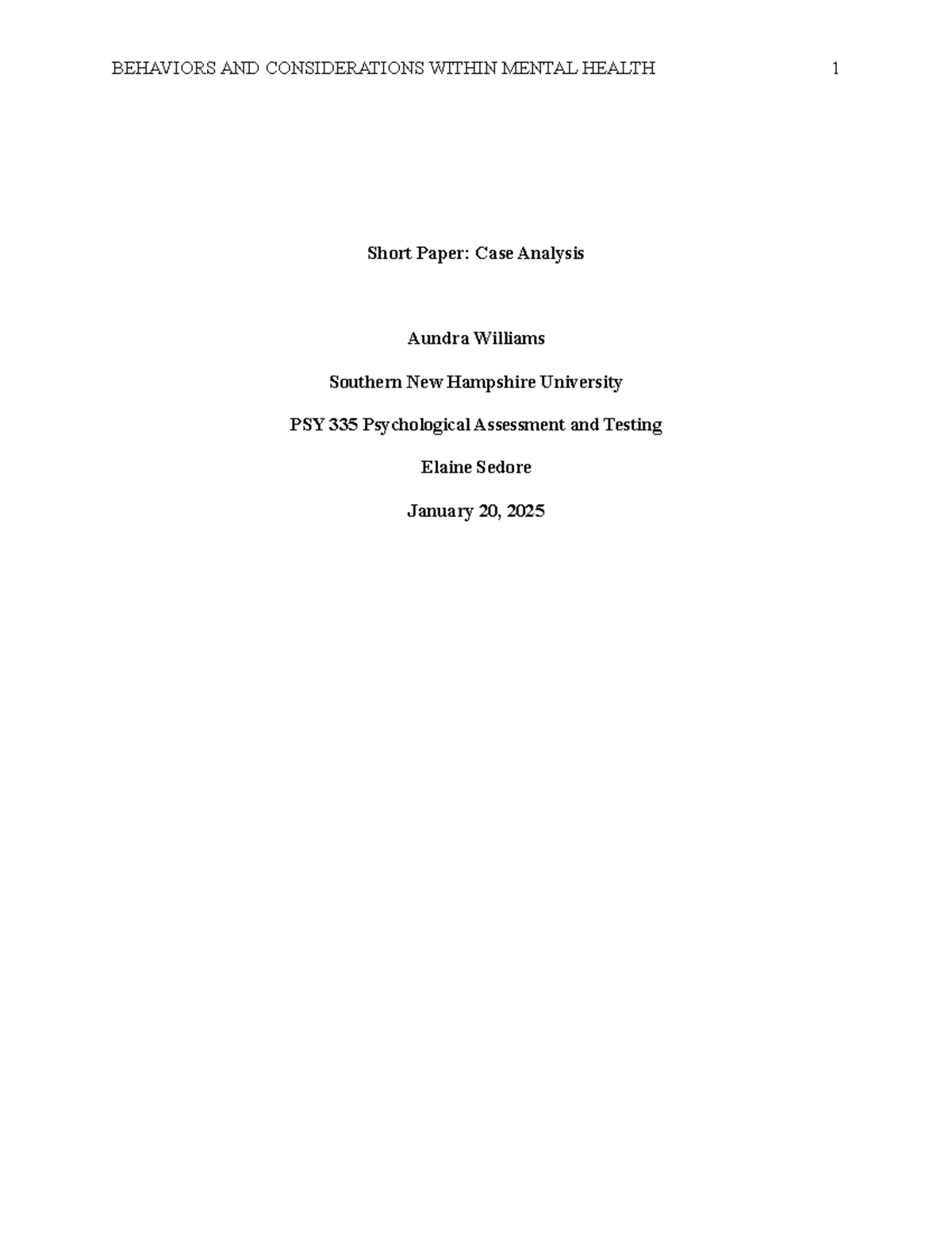 PSY335 Short Paper: Case Analysis on Substance Abuse Issues - Studocu