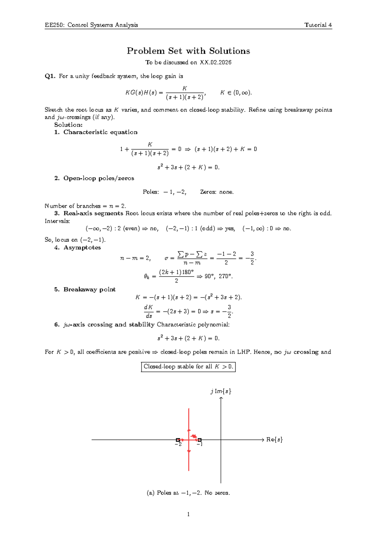 EE250: Control Systems Analysis Tutorial 4 Problem Set Solutions - Studocu