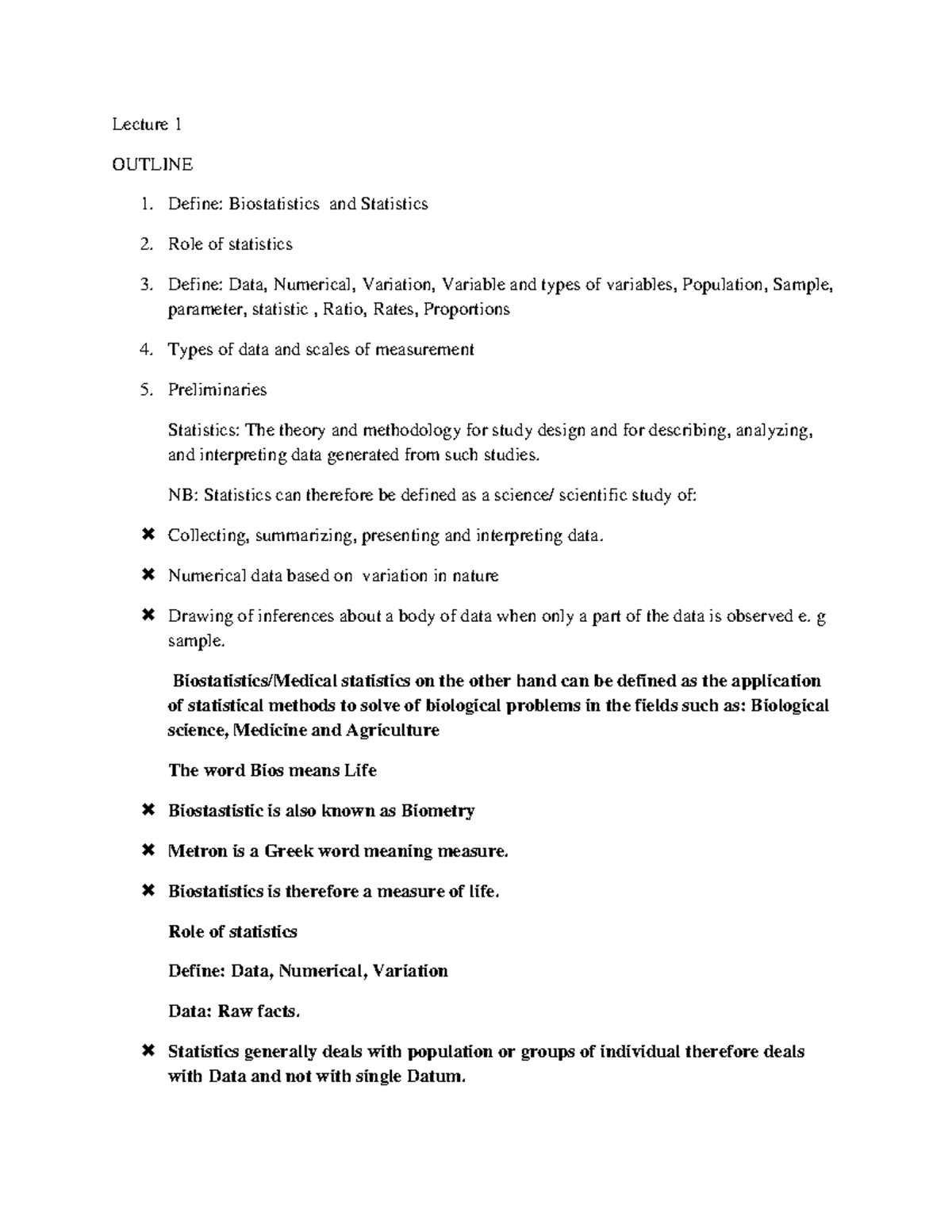 Students Statistics Notes: Lecture Outlines and Key Concepts - Studocu