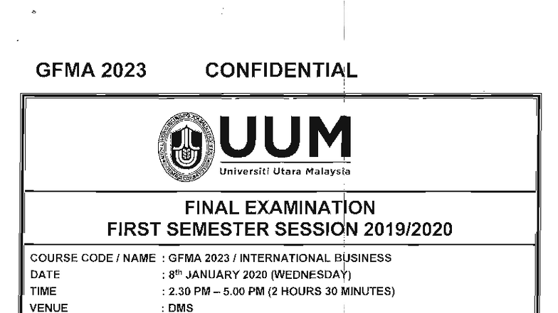 GFMA 2023 International Business Final Exam Paper - Studocu