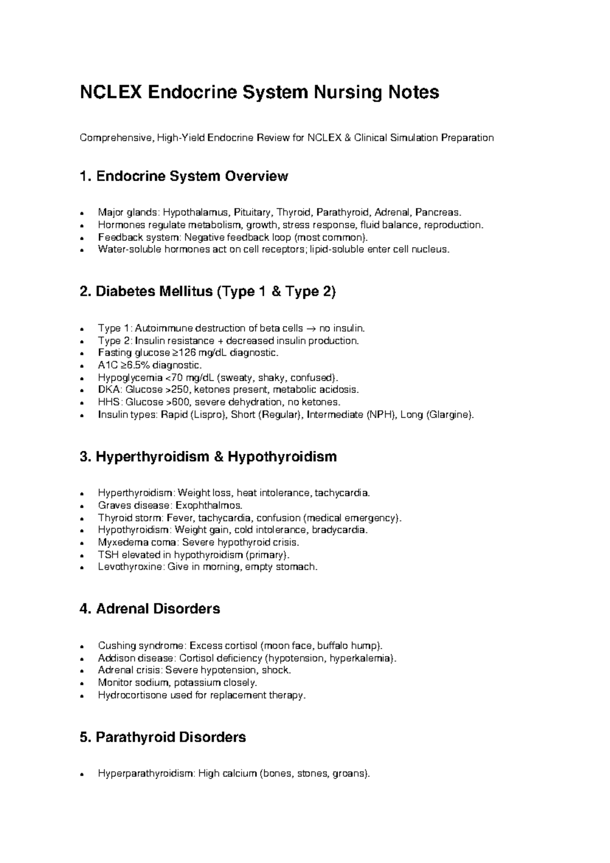 NCLEX Endocrine System Nursing Notes: Comprehensive Review for Exam ...