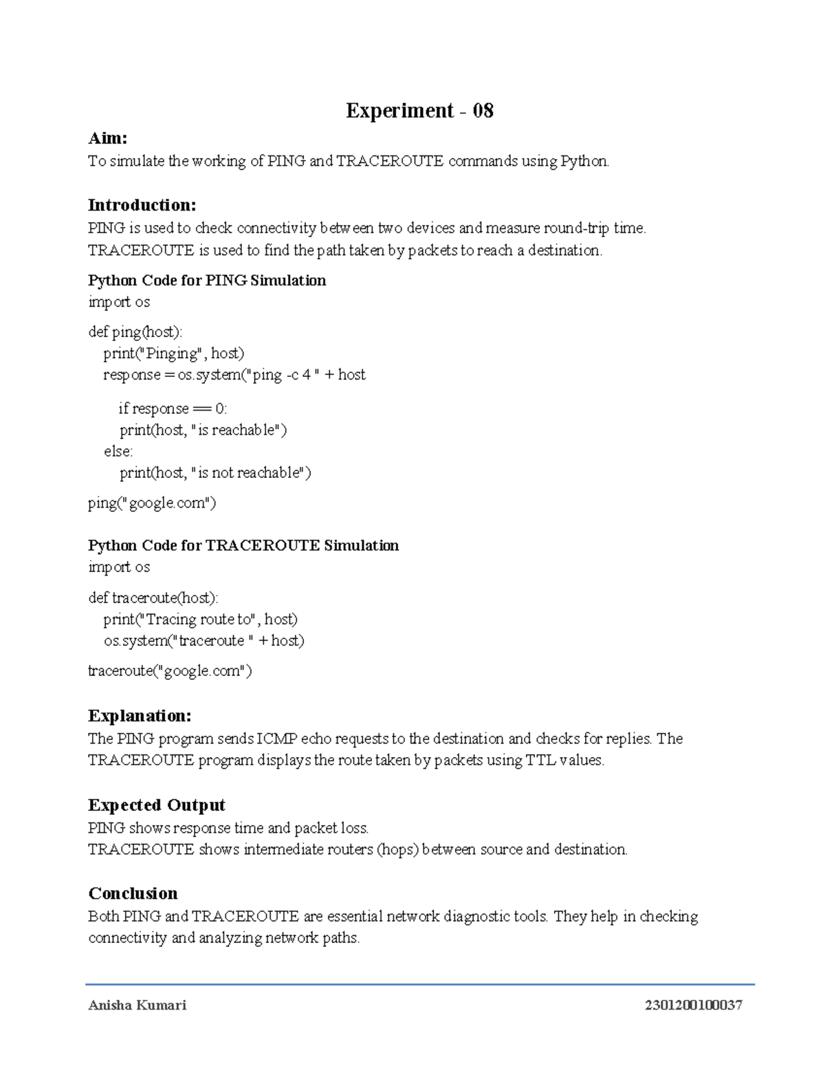 Computer Network Experiment 08: PING & TRACEROUTE Simulation in Python ...