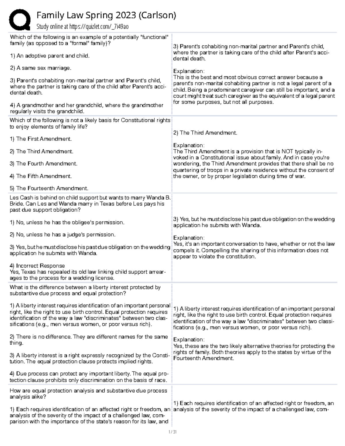 Family Law Spring 2023 (Carlson) Study Guide: Key Concepts and Cases ...