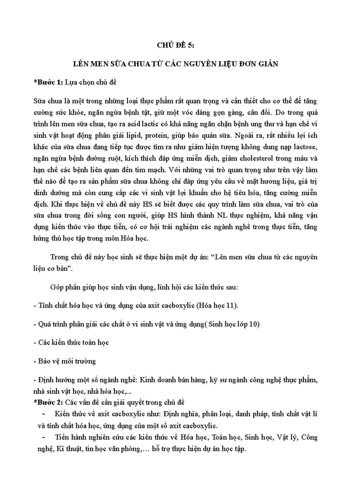 Sản xuất sữa chua bằng phương pháp lên men lactic: Dự án Hóa học 11 ...