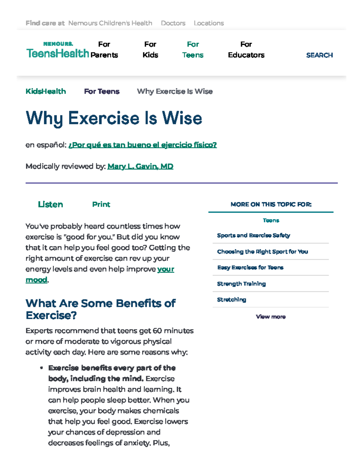Why Exercise Is Wise (for Teens) Nemours Kids Health - KidsHealth For ...