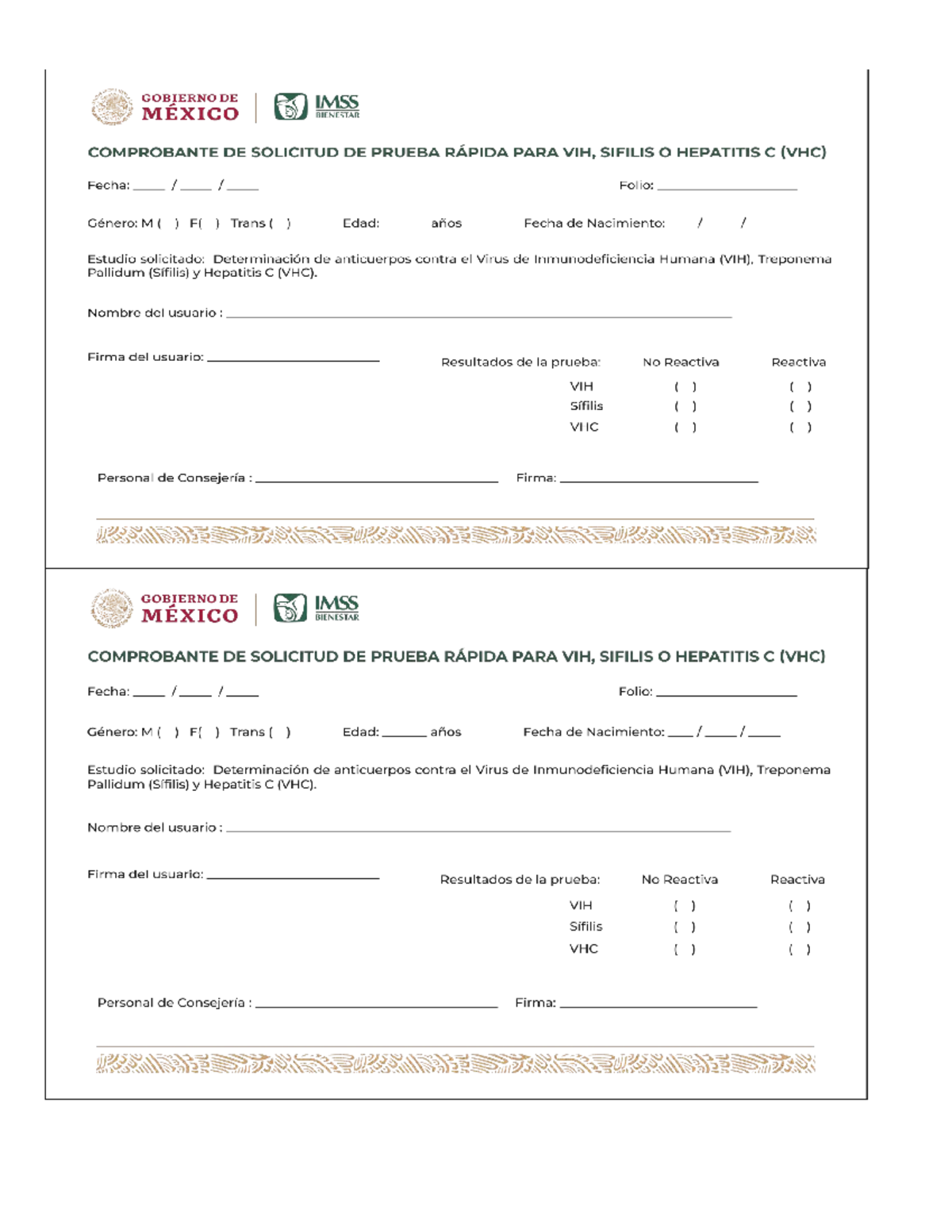 Comprobante de Solicitud de Prueba Rápida VIH/Sífilis/VHC - Document Preview
