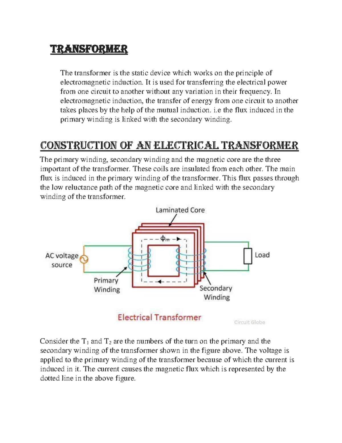 Transformer - good note - TRANSFORMER The transformer is the static ...