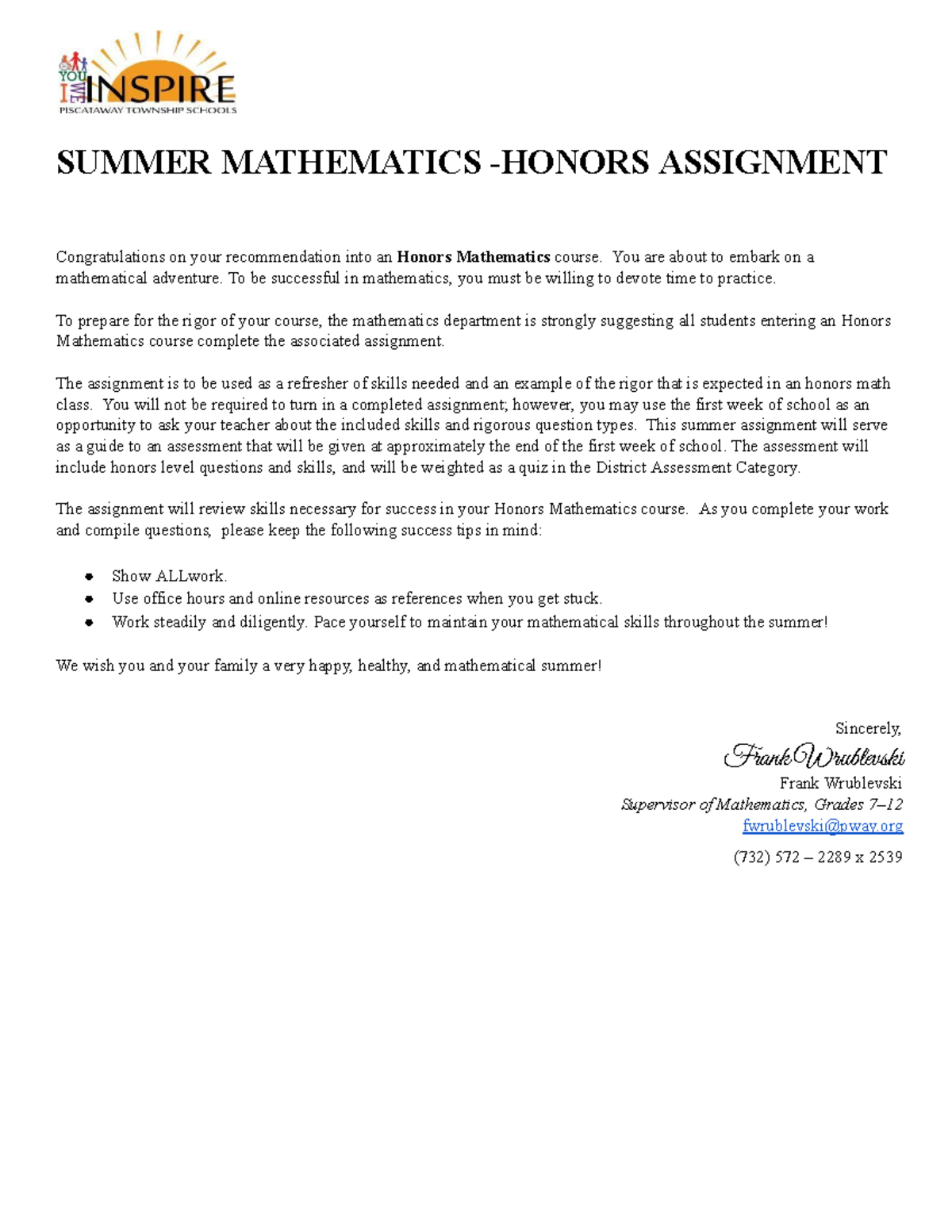 Honors Algebra 2 Summer Assignment 2025: Essential Skills Review - Studocu