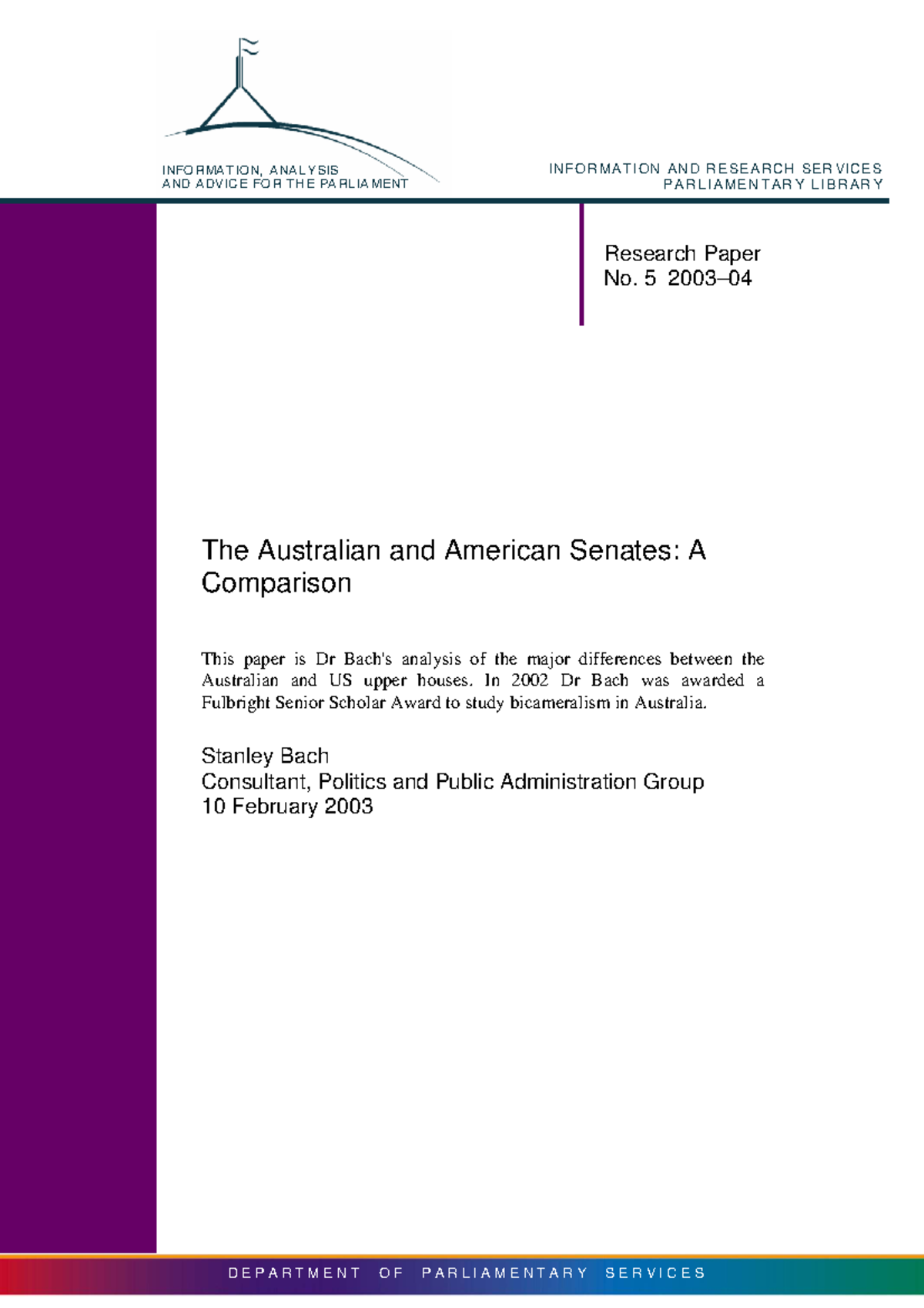 INFO 700294: Comparing the Australian and American Senates - Research ...