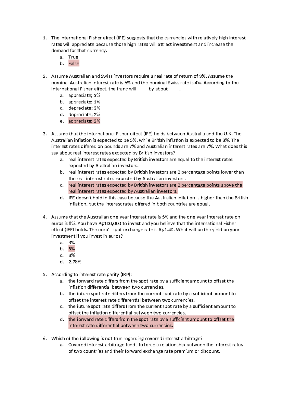 Tutorial 3 Questions and Solutions - The international Fisher effect ...