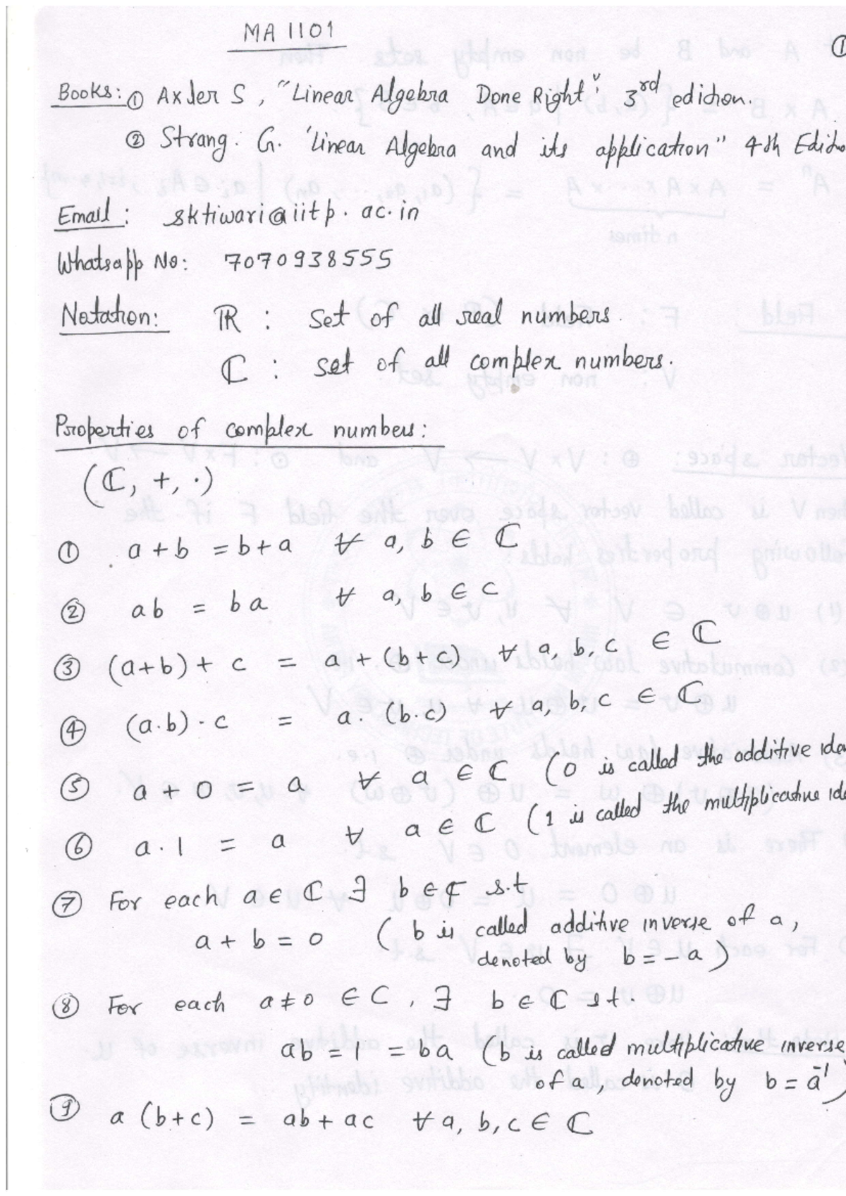 MA 201: Lecture on Vector Spaces and Their Examples - Studocu