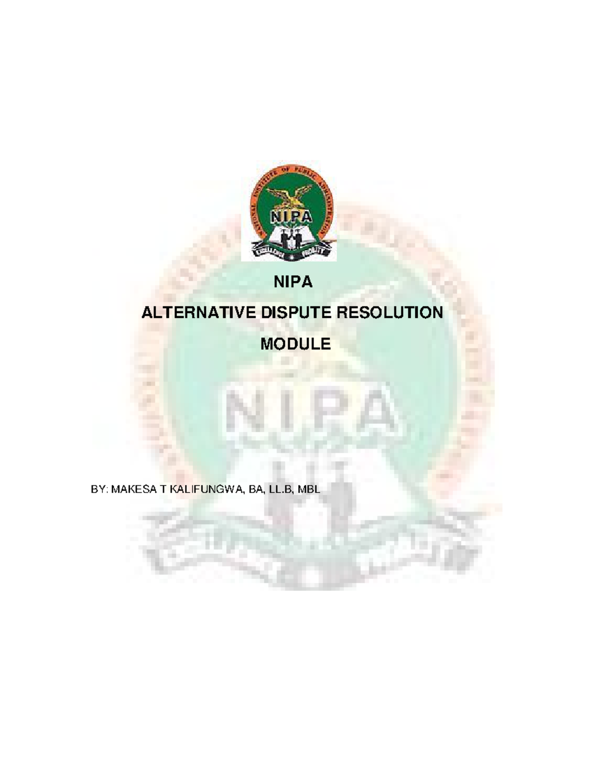 Module LLB 3100 Alternative Dispute Resolution - NIPA ALTERNATIVE ...