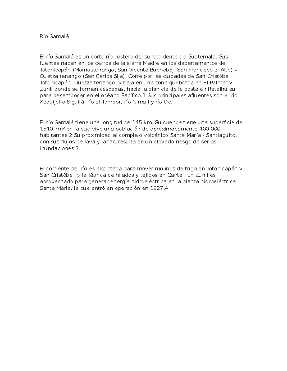 Resumen sobre el río Samalá en la Historia de Guatemala - Studocu