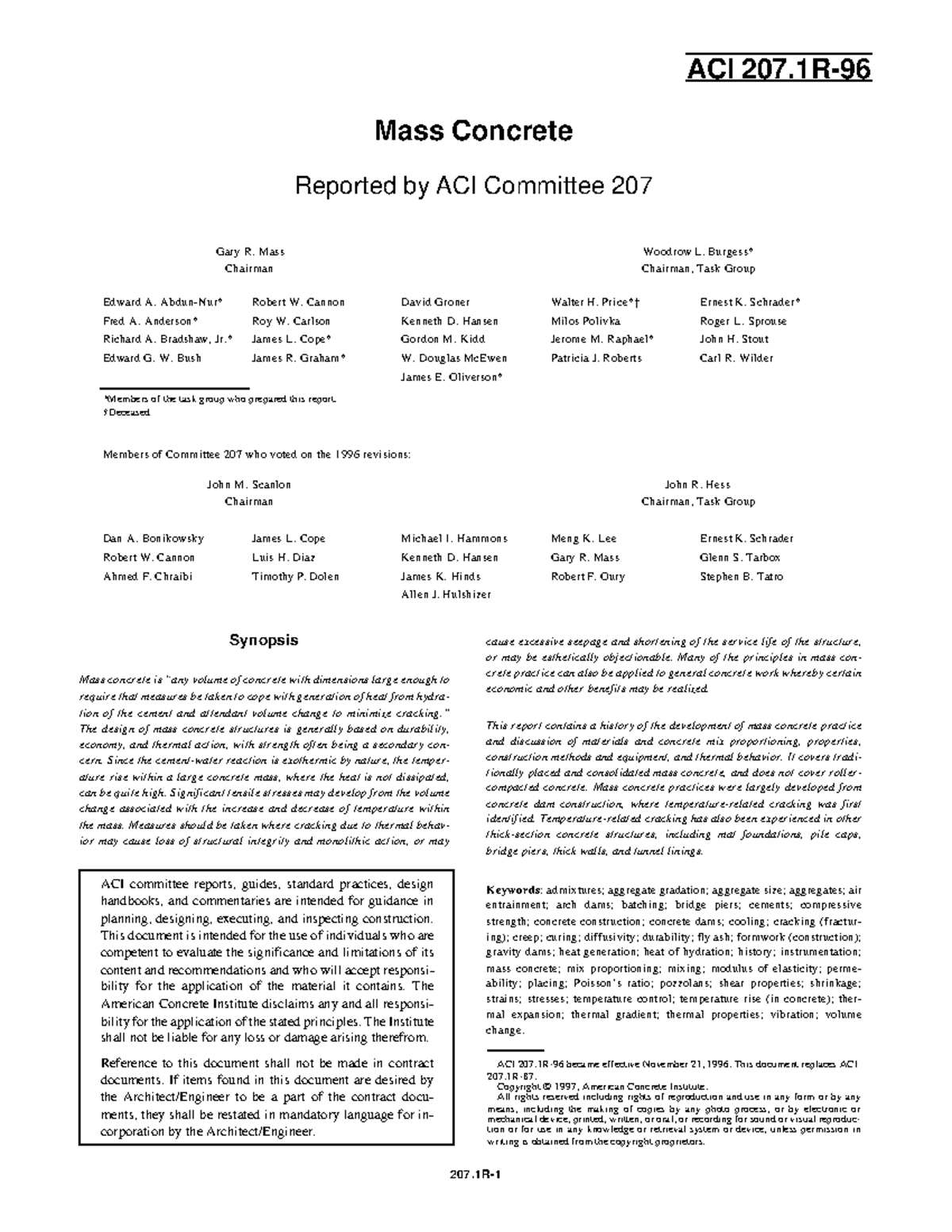 ACI 207 Mass Concrete Report: Insights and Practices - Studocu
