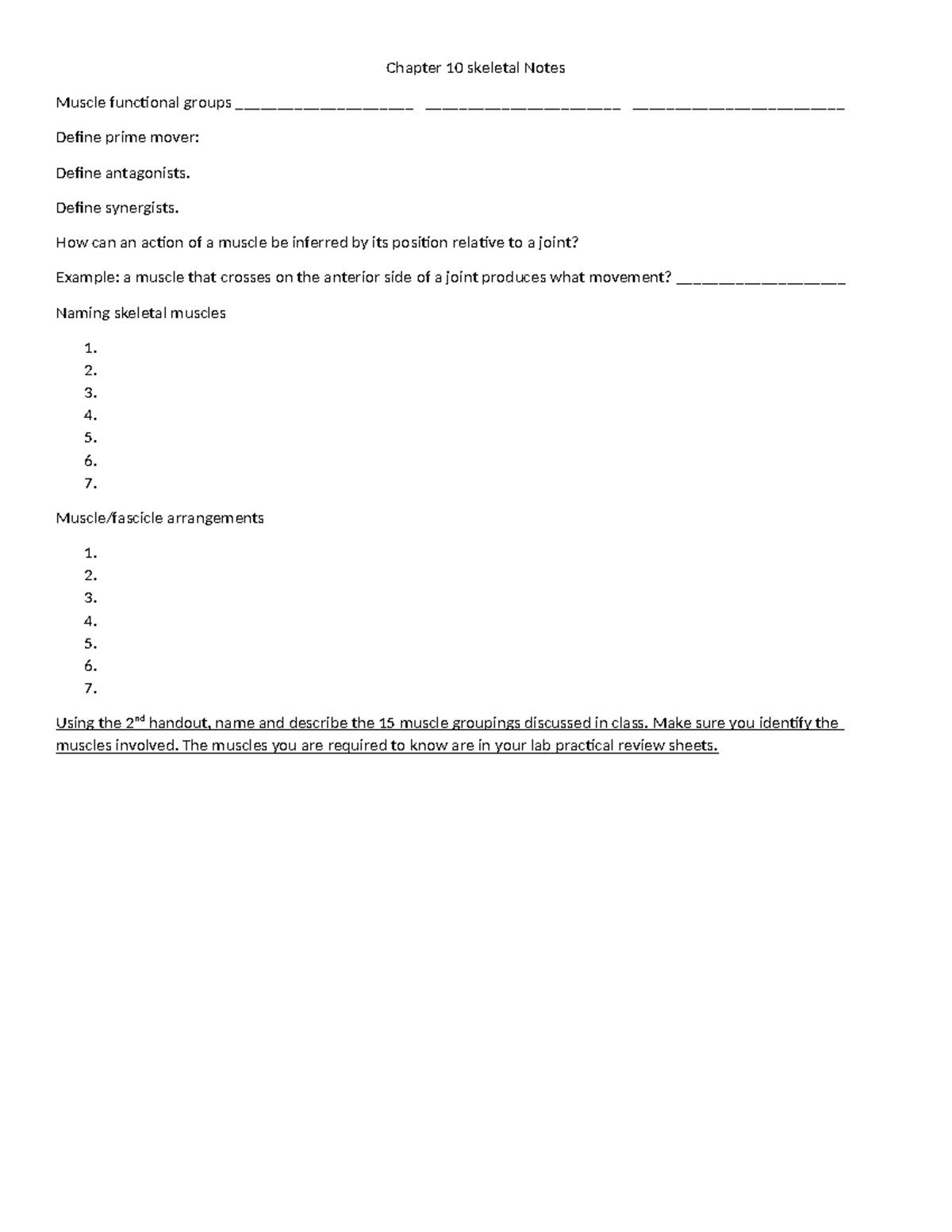 Chapter 10 skeletal Notes - Chapter 10 skeletal Notes Muscle functional ...