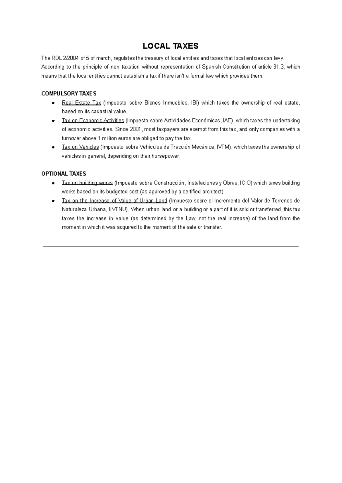 Local Taxes Overview - RDL of March 5th Regulations - Studocu