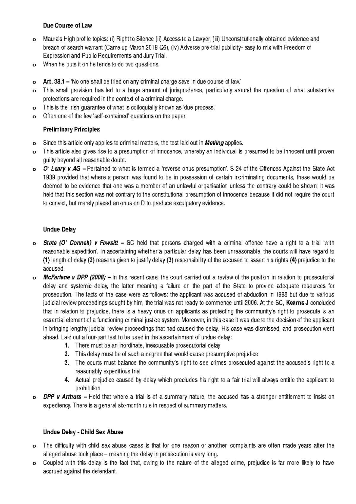Due Course of Law FE1 Final Exam Notes: Key Legal Principles - Studocu