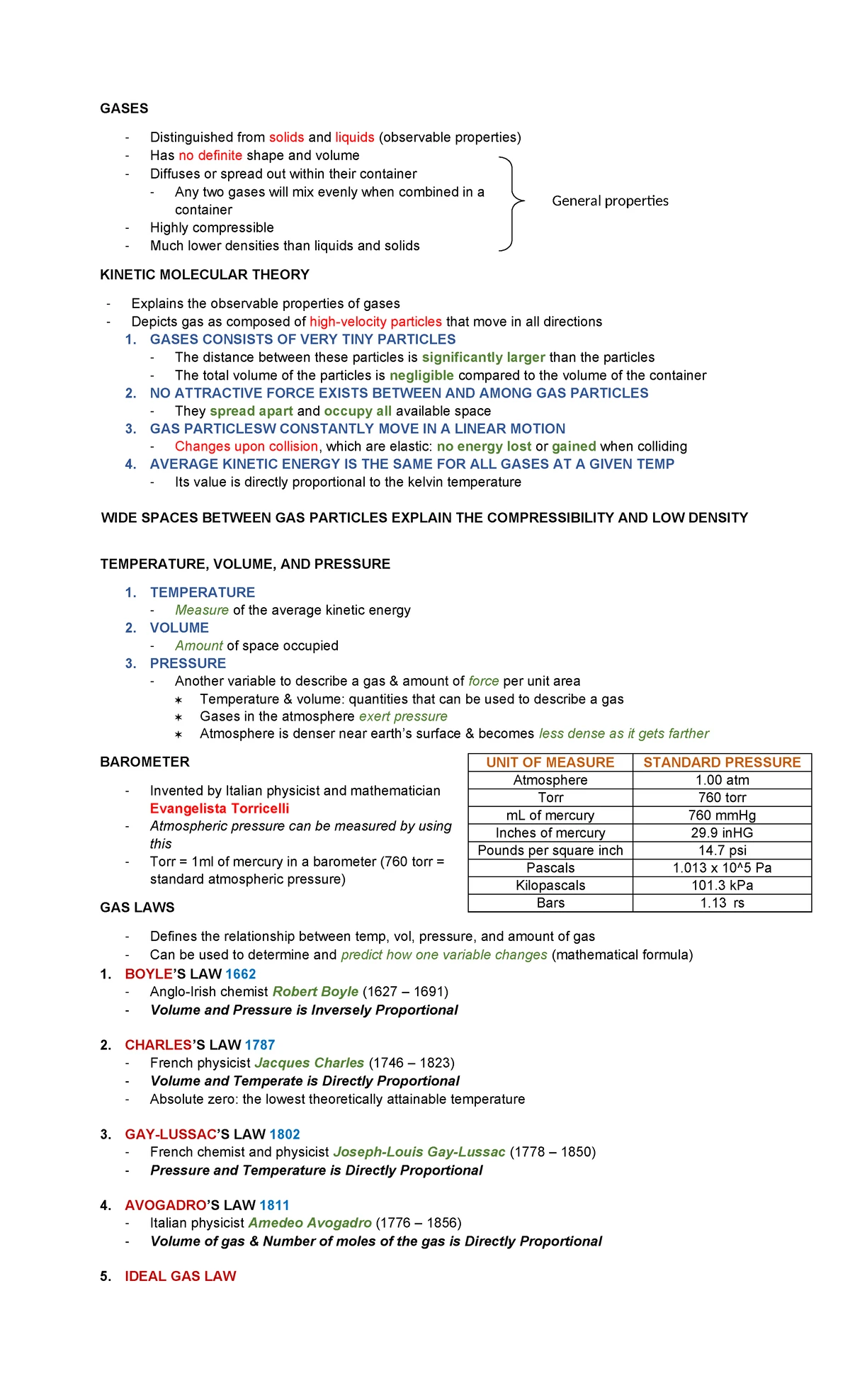 Gas Laws Overview for Grade 10 - Science Reviewer - Studocu